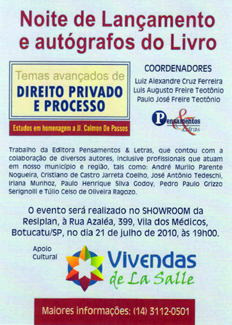 Lançamento do livro Temas avançados de Direito Privado e Processo