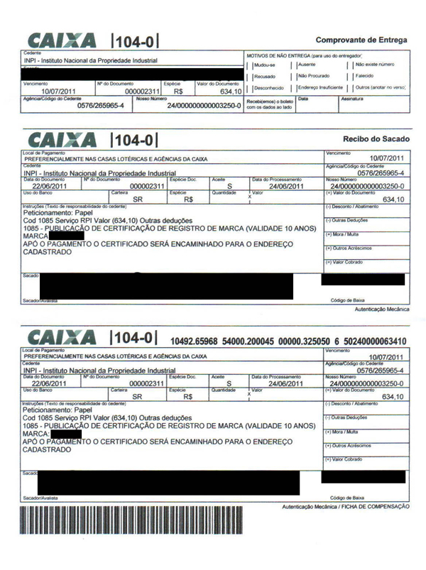 Boletos falsos em nome do INPI