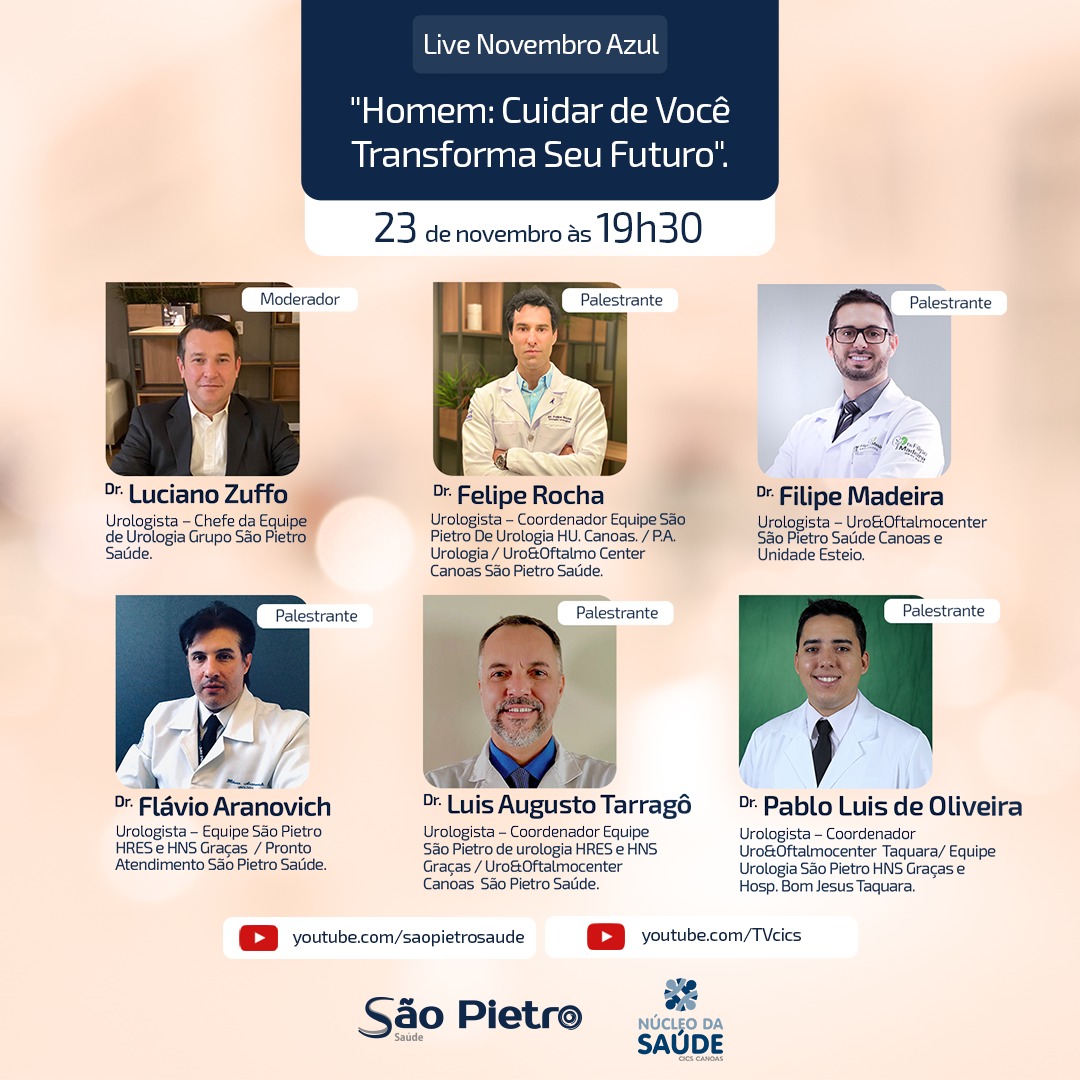 Grupo São Pietro Saúde reúne time de urologistas em live de conscientização à saúde do homem