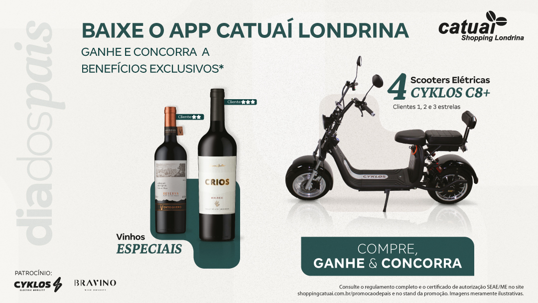 Dia dos Pais no Catuaí tem sorteio de quatro scooters elétricas