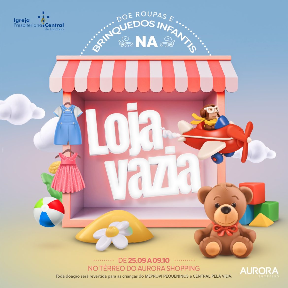 “Loja Vazia” recebe doações para crianças no Aurora Shopping